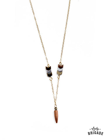Golden Arrow Necklace with Recycled 17 Caliber Bullet