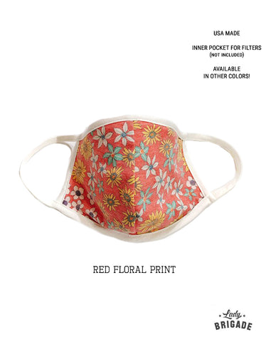 Floral & Solid Print Face Masks-Multilayered W/ Side Slit-USA Made