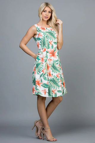Tropical Print Party Dress with Pockets