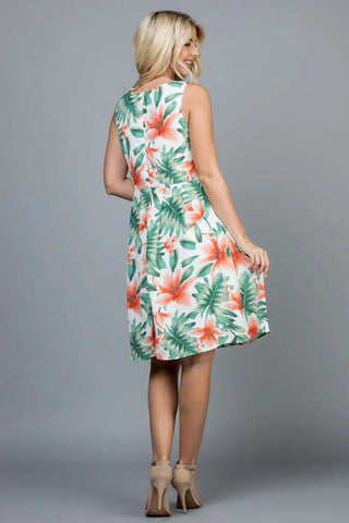 Tropical Print Party Dress with Pockets