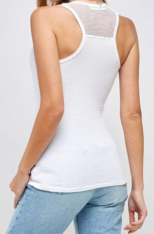 Waffle Thermal Tank with mesh in white back view
