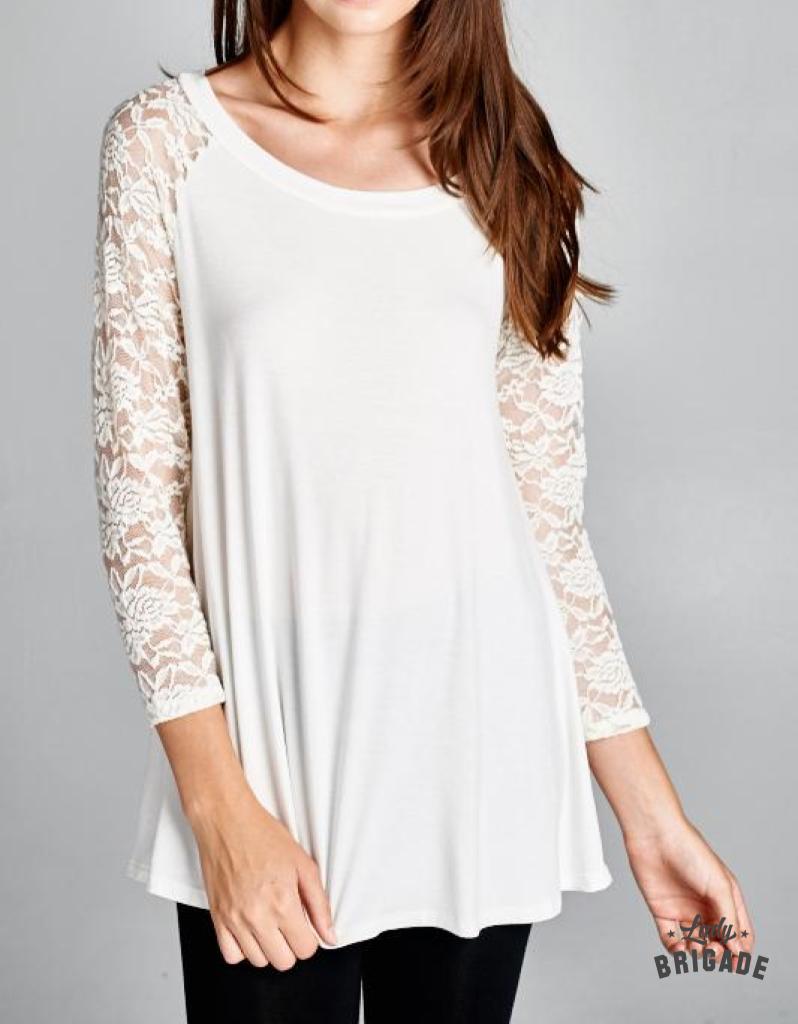 white top with lace sleeves front view
