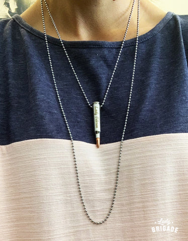Layered "Lady Veteran" Engraved 223 Bullet Pendant Necklace