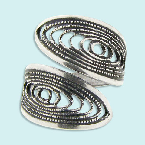 Silver Spiral Lattice Ring