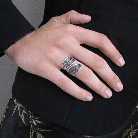 Silver Spiral Lattice Ring