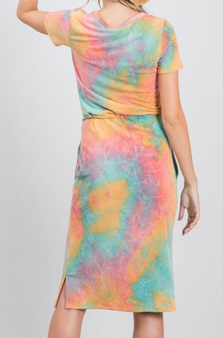 Casual Tie-Dye Drawstring Day Dress - USA Made