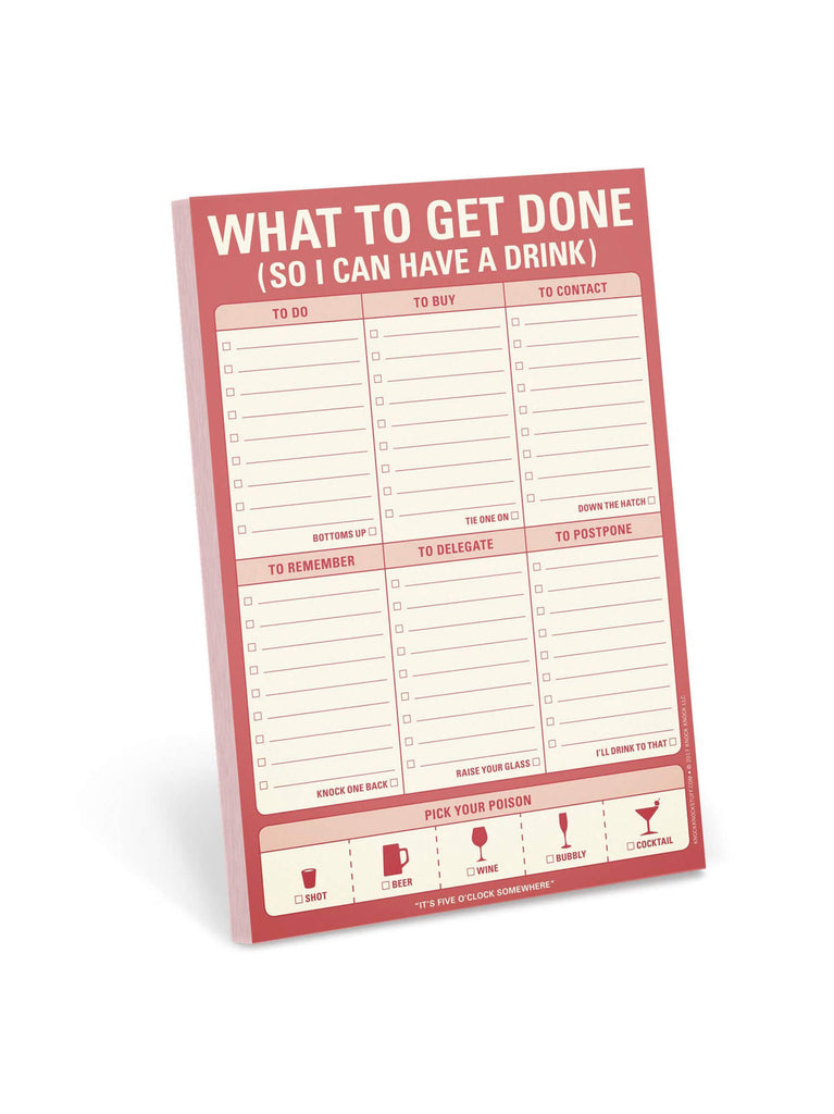 Funny notepad for motivation. Image of notes that say what to get done so I can have a drink